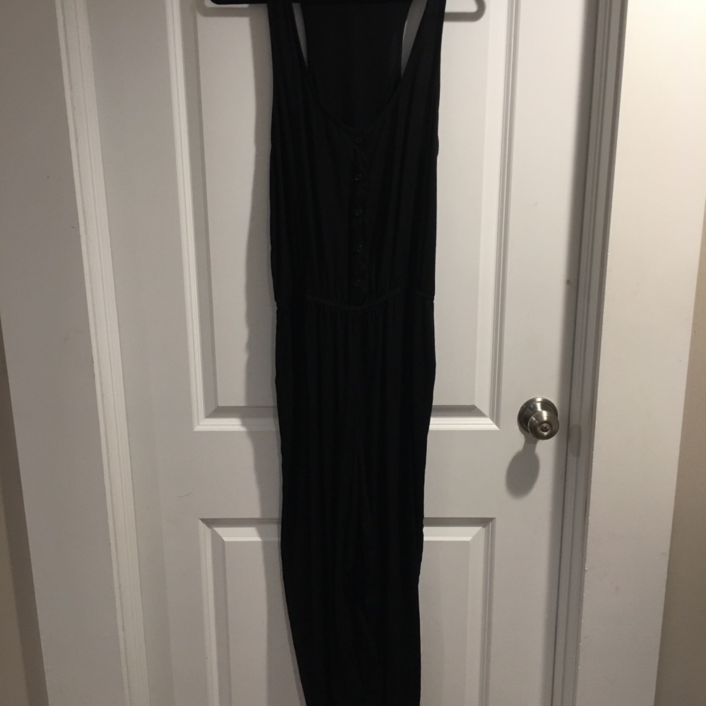 AQUA Front Button Jumpsuit w/pockets Black Large